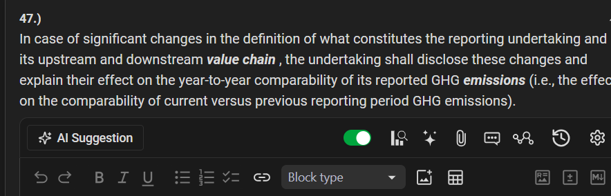 A data point: the question from the standard, then a row of actions, then the answer field.